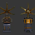 Mechanical Equipment With Blue Yellow Bodies Rotating Yellow Blades And Control Panels