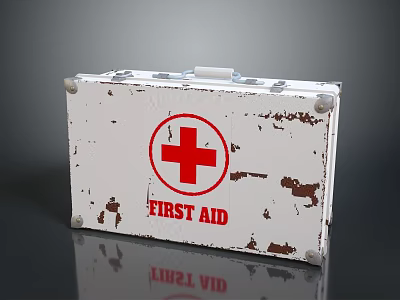 Vintage White First Aid Kit With Red Cross Symbol And Rustic Design 3d model