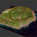 Lush Green Island Landscape With Ocean Coastline And Central Mountainous Terrain