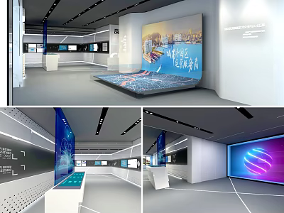Modern Exhibition Hall Design With Digital Screens Interactive Booths And Urban Displays 3d model