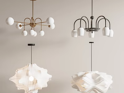 Chandeliers with Different Designs Metal Frames and White Shades for Modern Interior Lighting 3d model