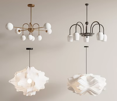 Chandeliers with Different Designs Metal Frames and White Shades for Modern Interior Lighting 3d model