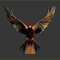 Vibrant Colored Bird Flying With Spread Wings Against Dark Background