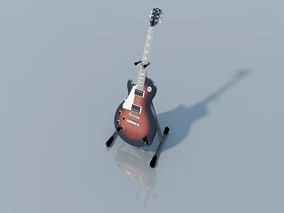 Stylish Electric Guitar Displayed On Stand With Reflection On Gray Background 3d model
