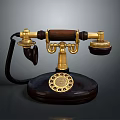 Vintage Telephone Design With Brass Accents Wooden Base And Rotary Dial