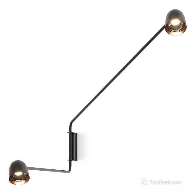 Modern Black Metal Wall Lamp With Adjustable Long Arm And Round Light Head 3d model