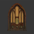 Vintage Electronic Radio With Wooden Case Arched Design And Golden Knobs