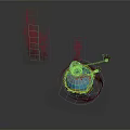 Ornamental Blue Pot With Red Flames Gold Base And Small Handle 3D Render