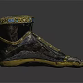 Antique Decorative Foot Shaped Household Item With Gold Trim And Blue Inlays