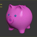 Pink Piggy Bank Decorative Ornament Set With Shiny Surface And Dark Background