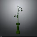 Green Outdoor Ornamental Street Lamp With Curved Arms And Vintage Design