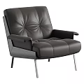 Black Leather Single Sofa With Tufted Stitching Details And Metal Legs