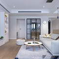 Modern Living Room Interior With Sofa Coffee Table Pendant Lights And Bookshelf