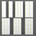 White Storage Lockers With Green Accent Lines And Multiple Door Designs For Modern Storage