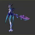Anime Female Character With Blue And Purple Wings White Dark Outfit Long Hair High Heels