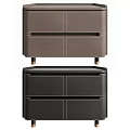 Modern Bedside Tables Brown And Black Leather With Drawers Stitched Details And Metal Legs