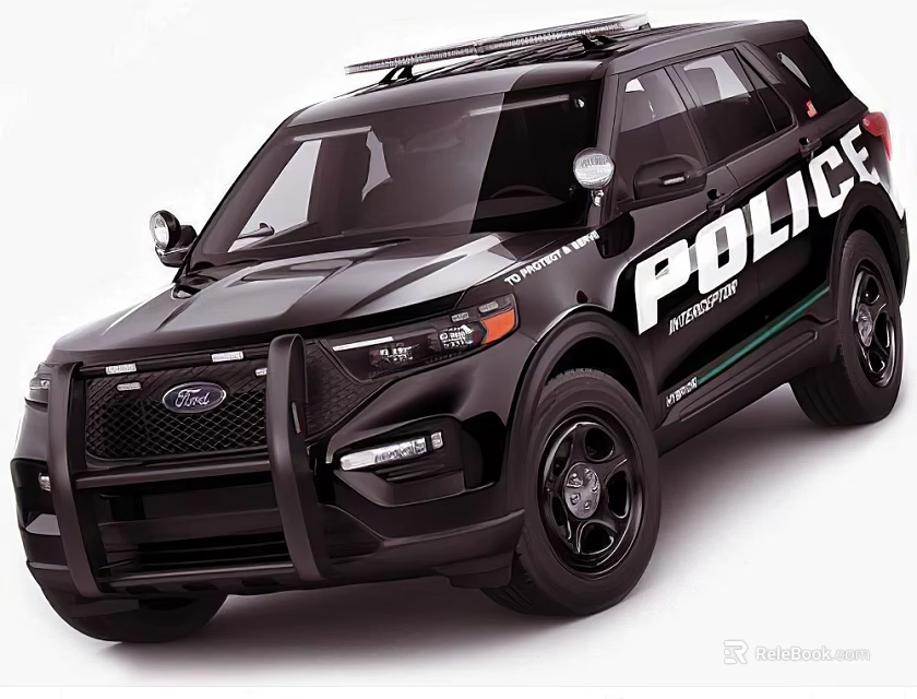 Black Ford Police SUV Vehicle With Roof Rack And Protective Front Bumper 3d model 