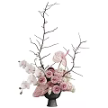 Elegant Flower Arrangement in Vase with Pink Leaves White Orchids and Branches