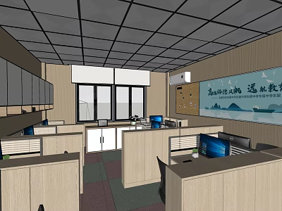 Modern Public Office Space Layout With Cubicles Desks Computers And Windows 3d model