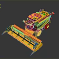 Yellow Agricultural Combine Harvester With Large Reaping Header And Black Cab