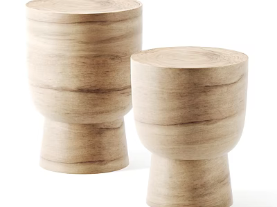 Two Wooden Side Tables With Minimalist Design Natural Wood Texture And Cylindrical Shape 3d model