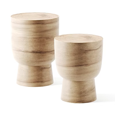 Two Wooden Side Tables With Minimalist Design Natural Wood Texture And Cylindrical Shape 3d model