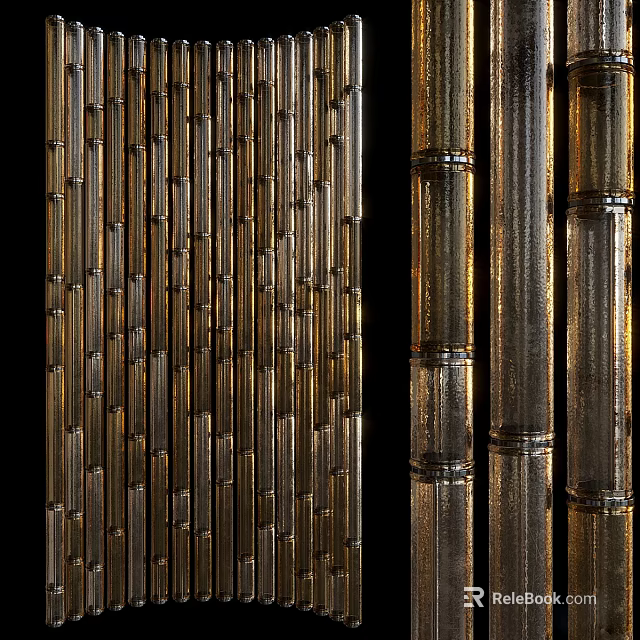 Bamboo Strips In Vertical Arrangement With Golden Metallic Finish For Interior Decor 3d model 