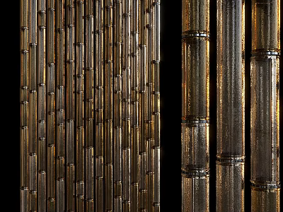Bamboo Strips In Vertical Arrangement With Golden Metallic Finish For Interior Decor 3d model