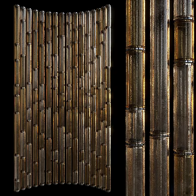 Bamboo Strips In Vertical Arrangement With Golden Metallic Finish For Interior Decor 3d model