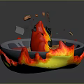 Everyday Frying Pan With Flames Cooking Tasty Meat Slices And Noodles