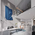 Modern Apartment Interior Design With Living Room Blue Decor Sofa And Kitchen Area