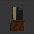 Vintage Television with Antenna on Brown Wooden Cabinet with Drawers and Yellow Black Case