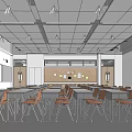 School Classroom Interior Design With Tables Chairs Whiteboard Windows And Lighting 3d model