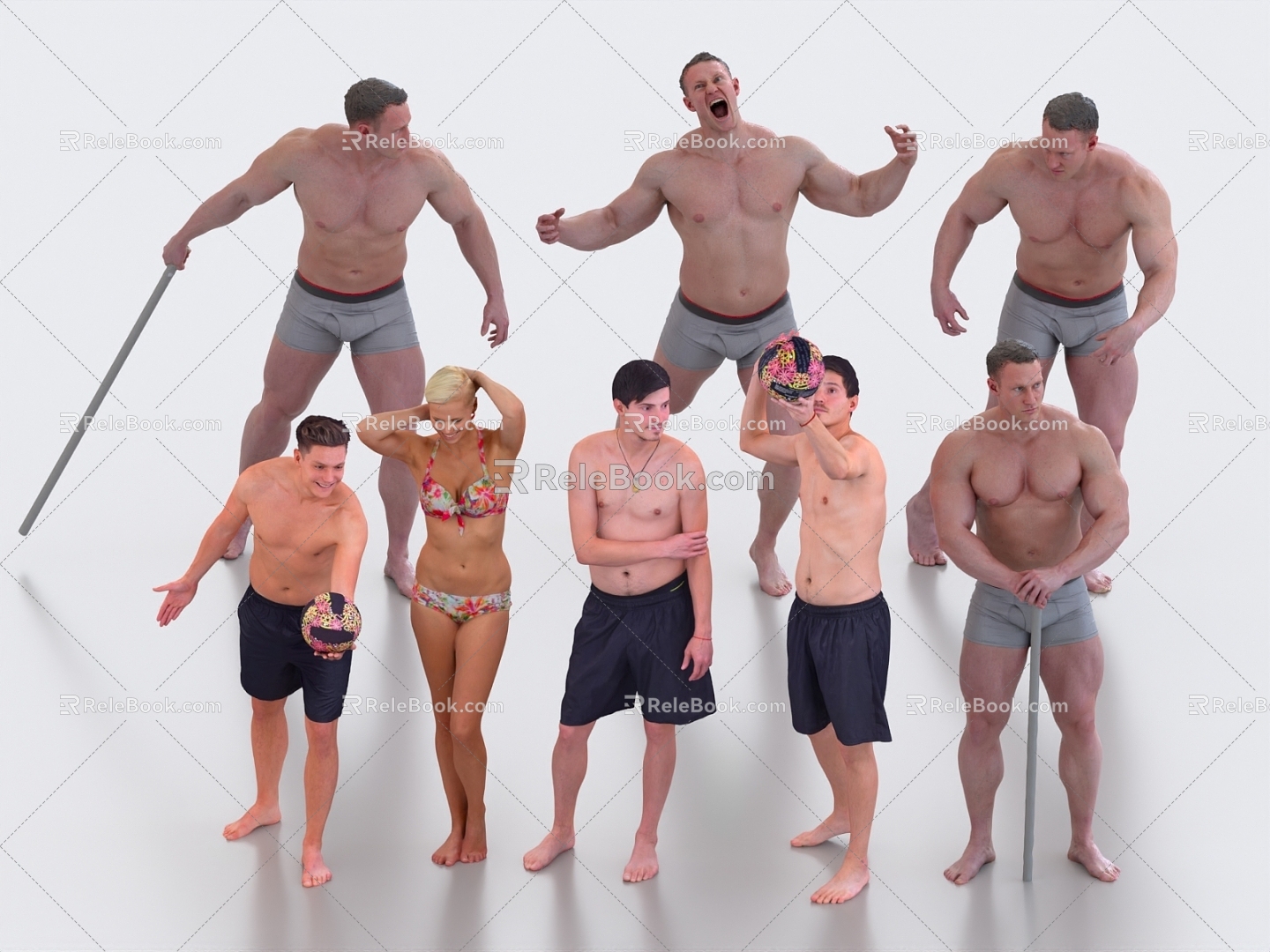 Multi-swimming man man woman beach man beach man muscle man strong man Hercules 3d model