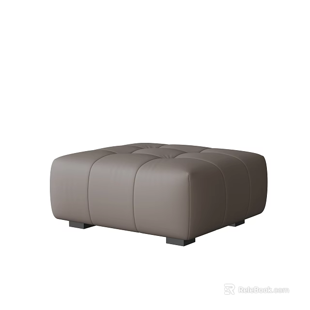 Modern Brown Leather Ottoman With Tufted Surface And Sturdy Black Legs 3d model 