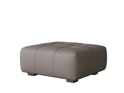 Modern Brown Leather Ottoman With Tufted Surface And Sturdy Black Legs 3d model