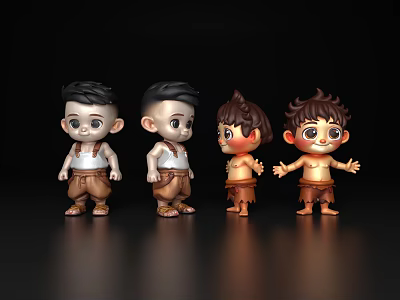 Cute Cartoon Children Characters With Different Hairstyles Simple Outfits And Poses 3d model