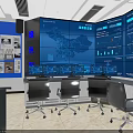 Modern Surveillance Control Room With Multiple Screens World Map Display Control Console And Office Chairs 3d model