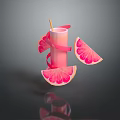 Pink Fruit Infused Refreshing Drink With Grapefruit Slices Straw And Ribbon