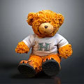 Wooden Kids Chair With Orange Teddy Bear In White T Shirt And Black Foot Design
