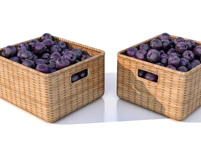 Two Wicker Baskets Filled With Fresh Purple Fruits On White Surface 3d model