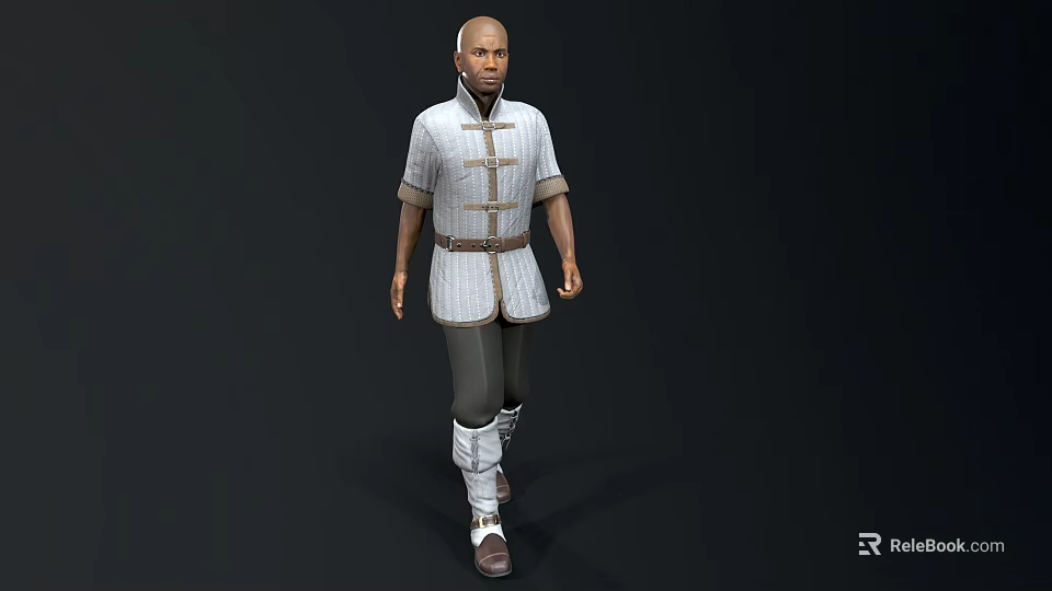 Man Wearing Traditional Short Sleeved Tunic With Belt And Leather Boots Standing 3d model 