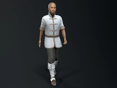 Man Wearing Traditional Short Sleeved Tunic With Belt And Leather Boots Standing 3d model