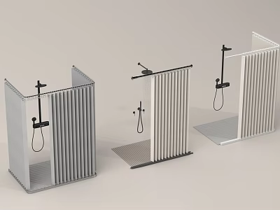 Contemporary Shower Head Fixtures Featuring Vertical Slatted Panels Handheld Showers And Base Trays 3d model