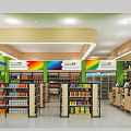 Modern Supermarket Department Store Interior With Rainbow Walls Shelves Products And Checkout Counters