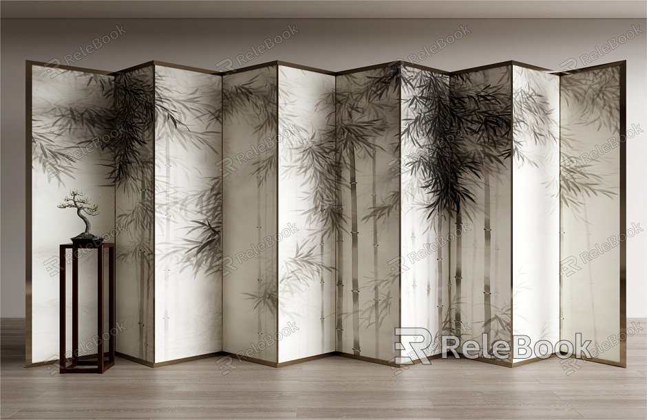 Ink Bamboo Forest Screen Green Plant Ornaments Partition model