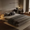 Modern Dark Bedroom Interior Design With Striped Wall Bed Desk And Mountain View Window
