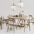 Modern Round Dining Table Set with Six Chairs Pendant Lights and Decorative Vase 3d model