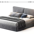 Contemporary Upholstered Double Bed With Neutral Bedding Accent Pillows And Side Nightstand