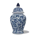 Elegant Blue and White Ceramic Lidded Jar with Intricate Floral Patterns 3d model